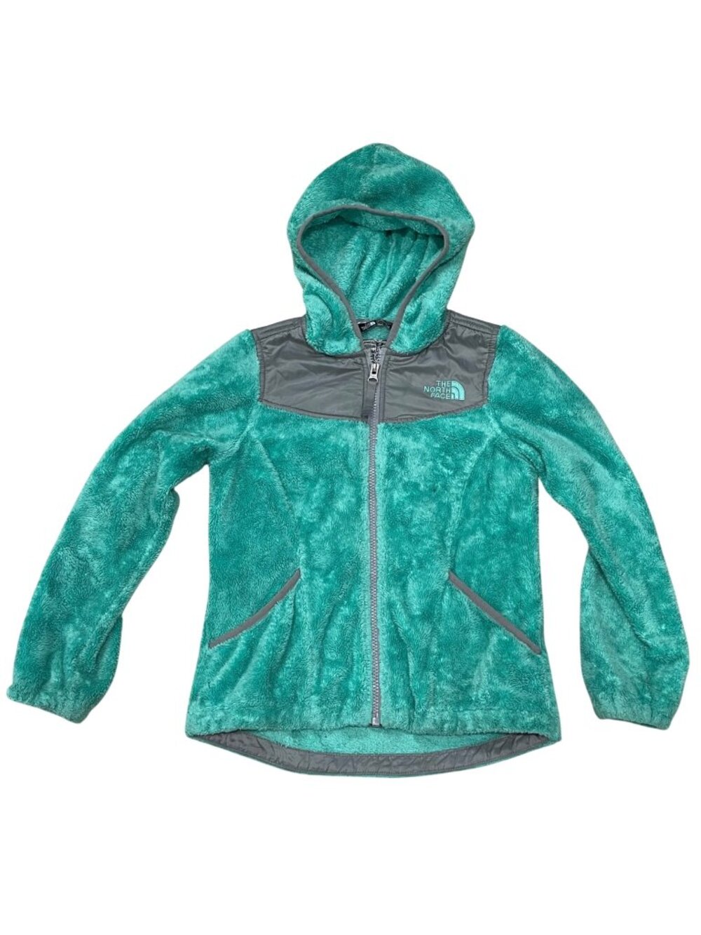 The North Face Oso Hoodie Jacket Girl's Size 7/8 Teal Green Gray Full Zip Fleece